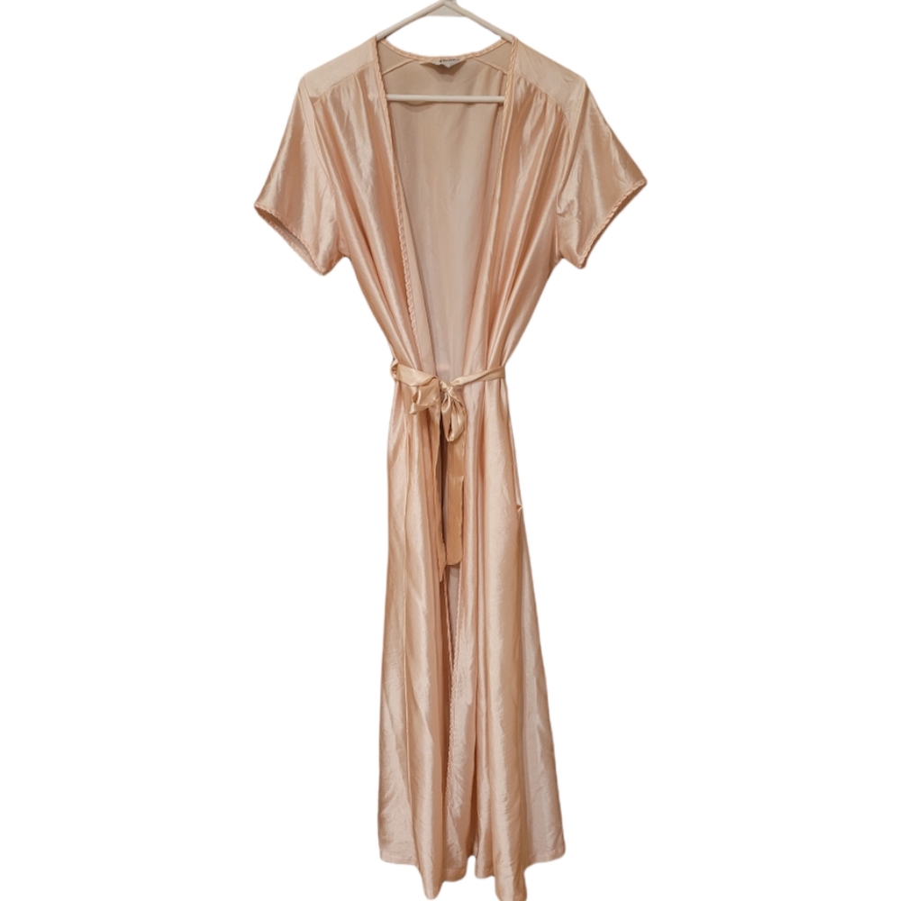 Miss Elaine Vintage Peach Pink Satin Full-Length Robe Onesize - Picture 1 of 4